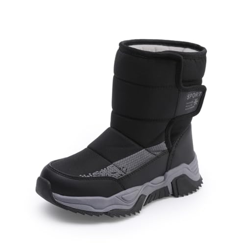 Sixfox Jungen Schneestiefel Mädchen Outdoor High-Top Baumwollschuhe Winter Wanderschuhe Kinder Baumwollschuhe rutschfest und warmA295Schwarz39EU von Sixfox