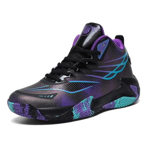 Sixfox Kampftrainingsschuhe Sportschuhe Basketballschuhe rutschfeste atmungsaktive Laufschuhe für Erwachsene in Übergröße 9662Schwarz LilaEU45 von Sixfox