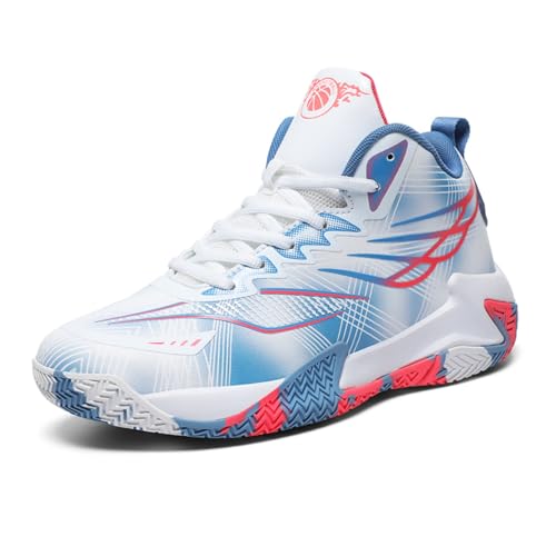 Sixfox Kampftrainingsschuhe Sportschuhe Basketballschuhe rutschfeste atmungsaktive Laufschuhe für Erwachsene in Übergröße 9662WeißblauEU40 von Sixfox