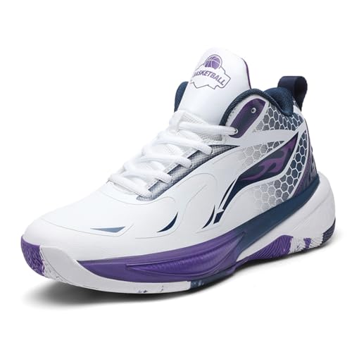 Sixfox Kampftrainingsschuhe Sportschuhe Basketballschuhe rutschfeste atmungsaktive Laufschuhe für Erwachsene in Übergröße9669Weiß-LilaEU48 von Sixfox