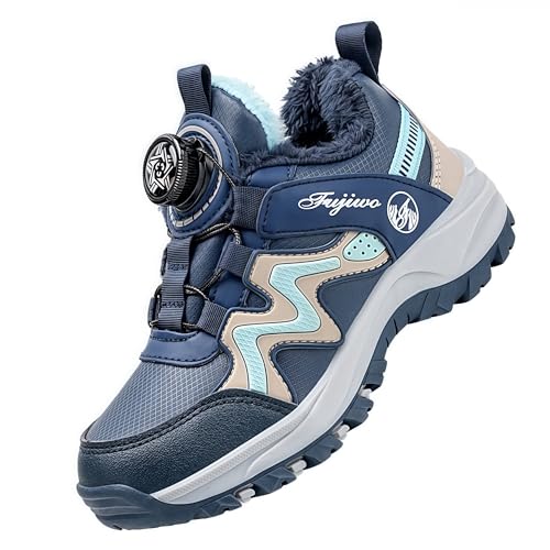 Sixfox Kinder Barfußschuhe Unisex Winter Wasserdicht Outdoor Winter Kinderschuhe Winterschuhe Jungen Mädchen wasserdichte Wanderstiefel 8522SSchwarz-BlauEU38 von Sixfox