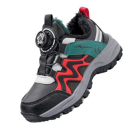 Sixfox Kinder Barfußschuhe Unisex Winter Wasserdicht Outdoor Winter Kinderschuhe Winterschuhe Jungen Mädchen wasserdichte Wanderstiefel 8522Schwarz-RotEU40 von Sixfox