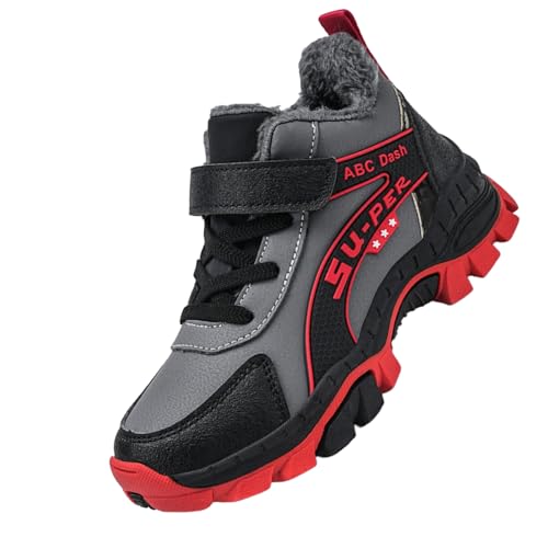 Sixfox Kinder Barfußschuhe Unisex Winter Wasserdicht Outdoor Winter Kinderschuhe Winterschuhe Jungen Mädchen wasserdichte Wanderstiefel 8899Schwarz-RotEU34 von Sixfox