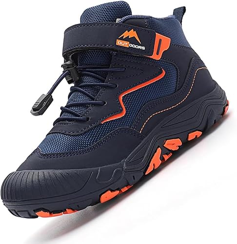 Sixfox Kinder Barfußschuhe Unisex Winter Wasserdicht Outdoor Winter Kinderschuhe Winterschuhe Jungen Mädchen wasserdichte Wanderstiefel K005Dunkelblau34EU von Sixfox