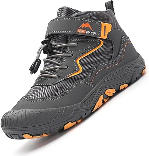 Sixfox Kinder Barfußschuhe Unisex Winter Wasserdicht Outdoor Winter Kinderschuhe Winterschuhe Jungen Mädchen wasserdichte Wanderstiefel K005grau38EU von Sixfox