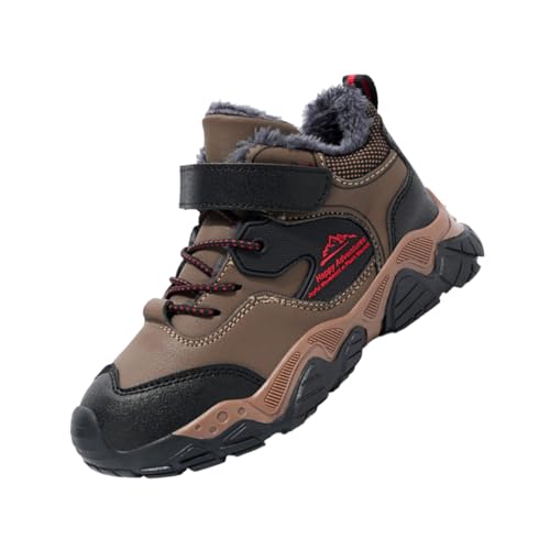 Sixfox Kinder Barfußschuhe Unisex Winter Wasserdicht Outdoor Winter Kinderschuhe Winterschuhe Jungen Mädchen wasserdichte Wanderstiefel L8818DunkelbraunEU35 von Sixfox