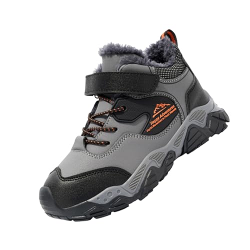 Sixfox Kinder Barfußschuhe Unisex Winter Wasserdicht Outdoor Winter Kinderschuhe Winterschuhe Jungen Mädchen wasserdichte Wanderstiefel L8818Dunkelgrau-OrangeEU37 von Sixfox