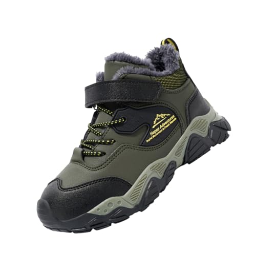 Sixfox Kinder Barfußschuhe Unisex Winter Wasserdicht Outdoor Winter Kinderschuhe Winterschuhe Jungen Mädchen wasserdichte Wanderstiefel L8818DunkelgrünEU39 von Sixfox