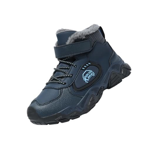 Sixfox Kinder Barfußschuhe Unisex Winter Wasserdicht Outdoor Winter Kinderschuhe Winterschuhe Jungen Mädchen wasserdichte Wanderstiefel L8829DunkelblauEU35 von Sixfox