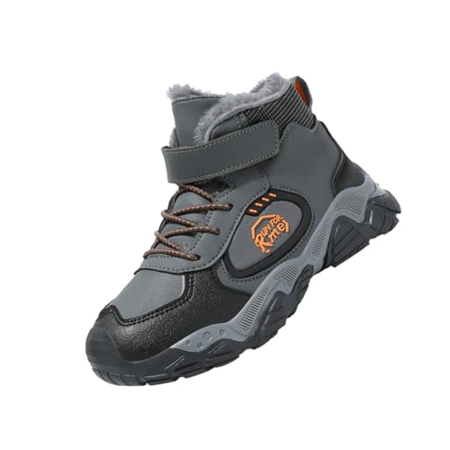 Sixfox Kinder Barfußschuhe Unisex Winter Wasserdicht Outdoor Winter Kinderschuhe Winterschuhe Jungen Mädchen wasserdichte Wanderstiefel L8829DunkelgrauEU35 von Sixfox
