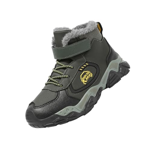 Sixfox Kinder Barfußschuhe Unisex Winter Wasserdicht Outdoor Winter Kinderschuhe Winterschuhe Jungen Mädchen wasserdichte Wanderstiefel L8829GrünEU32 von Sixfox