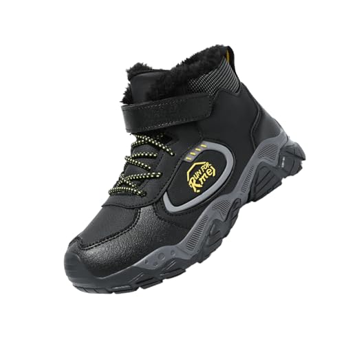 Sixfox Kinder Barfußschuhe Unisex Winter Wasserdicht Outdoor Winter Kinderschuhe Winterschuhe Jungen Mädchen wasserdichte Wanderstiefel L8829Schwarz-GelbEU37 von Sixfox