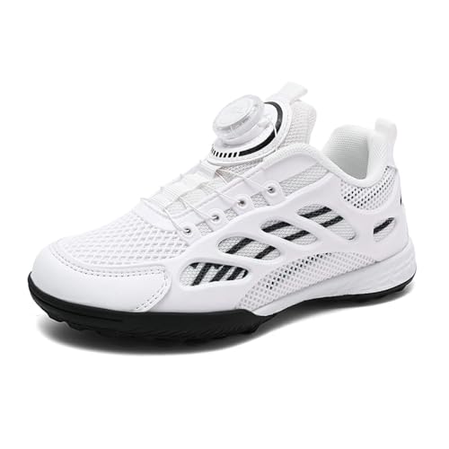 Sixfox Kinder Fußballschuhe Fitnessschuhe Jungen Laufschuhe Mädchen Straßenlaufschuhe Modisch Leicht Atmungsaktiv rutschfeste Drehknöpfe weiß-schwarz31 von Sixfox