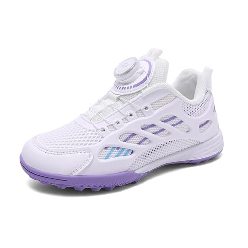 Sixfox Kinder Fußballschuhe Fitnessschuhe Jungen Laufschuhe Mädchen Straßenlaufschuhe Modisch Leicht Atmungsaktiv rutschfeste Drehknöpfe weiß-violett36 von Sixfox
