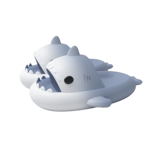 Sixfox Kinder Hai Hausschuhe Jungen und Mädchen Universal Sandalen rutschfeste Badepantoffeln Home Slippers Strandpantoffeln BadelatschenWeiß-Dunkelblau4 von Sixfox