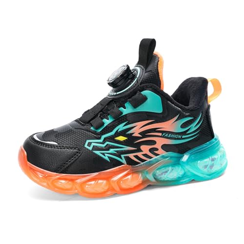 Sixfox Kinderschuhe Atmungsaktiv Jungen Sportschuhe Mädchen Laufschuhe Turnschuhe mit Drehknopf Atmungsaktiv Mode Leicht Turnschuhe 2027-3Schwarz-Orange37 von Sixfox