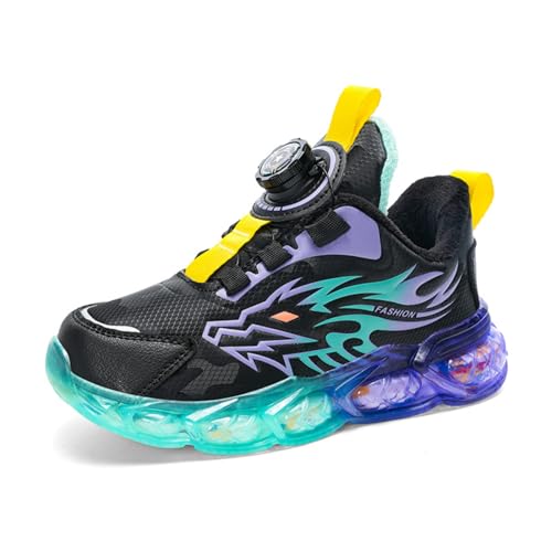 Sixfox Kinderschuhe Atmungsaktiv Jungen Sportschuhe Mädchen Laufschuhe Turnschuhe mit Drehknopf Atmungsaktiv Mode Leicht Turnschuhe 2027-3Schwarzer Mond32 von Sixfox