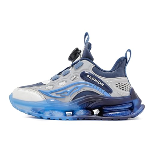 Sixfox Kinderschuhe Atmungsaktiv Jungen Sportschuhe Mädchen Laufschuhe Turnschuhe mit Drehknopf Atmungsaktiv Mode Leicht Turnschuhe D-601-Grau-Blau39 von Sixfox