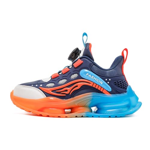 Sixfox Kinderschuhe Atmungsaktiv Jungen Sportschuhe Mädchen Laufschuhe Turnschuhe mit Drehknopf Atmungsaktiv Mode Leicht Turnschuhe -Dunkelblau-Orange32 von Sixfox