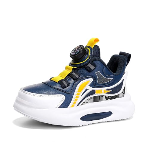 Sixfox Kinderschuhe Atmungsaktiv Jungen Sportschuhe Mädchen Laufschuhe Turnschuhe mit Drehknopf Atmungsaktiv Mode Leicht Turnschuhe F1805Dunkelblau32 von Sixfox
