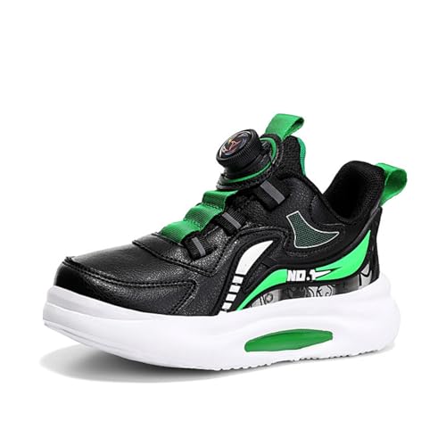 Sixfox Kinderschuhe Atmungsaktiv Jungen Sportschuhe Mädchen Laufschuhe Turnschuhe mit Drehknopf Atmungsaktiv Mode Leicht Turnschuhe F1805Dunkelgrün35 von Sixfox