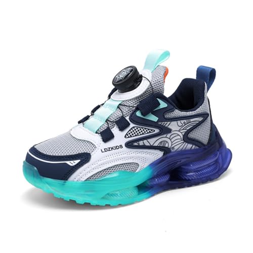 Sixfox Kinderschuhe Atmungsaktiv Jungen Sportschuhe Mädchen Laufschuhe Turnschuhe mit Drehknopf Atmungsaktiv Mode Leicht Turnschuhe LD-518Blaugrün36 von Sixfox