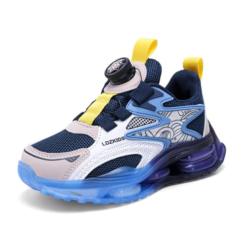 Sixfox Kinderschuhe Atmungsaktiv Jungen Sportschuhe Mädchen Laufschuhe Turnschuhe mit Drehknopf Atmungsaktiv Mode Leicht Turnschuhe LD-518Dunkelblau33 von Sixfox