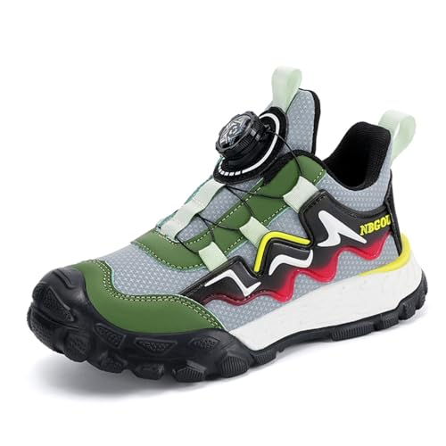 Sixfox Kinderschuhe Atmungsaktiv Jungen Sportschuhe Mädchen Laufschuhe Turnschuhe mit Drehknopf Atmungsaktiv Mode Leicht Turnschuhe NB-2503Grün35 von Sixfox
