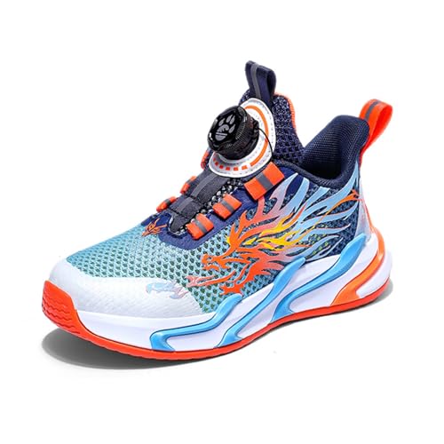 Sixfox Kinderschuhe Atmungsaktiv Jungen Sportschuhe Mädchen Laufschuhe Turnschuhe mit Drehknopf Atmungsaktiv Mode Leicht Turnschuhe SS833blau-orange EU39 von Sixfox