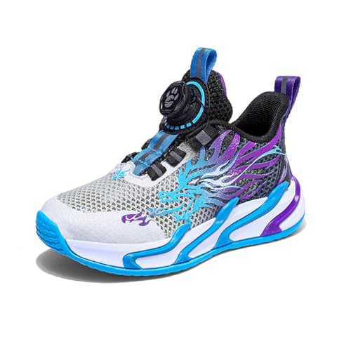 Sixfox Kinderschuhe Atmungsaktiv Jungen Sportschuhe Mädchen Laufschuhe Turnschuhe mit Drehknopf Atmungsaktiv Mode Leicht Turnschuhe SS833weiß lila EU29 von Sixfox