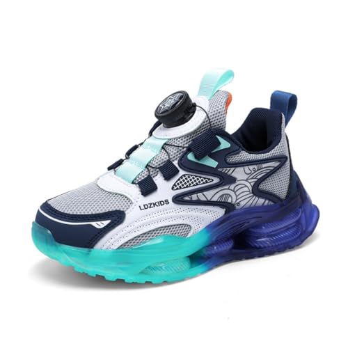 Sixfox Kinderschuhe Atmungsaktiv Jungen Sportschuhe Mädchen Laufschuhe Turnschuhe mit Drehknopf Atmungsaktiv Mode Leicht Turnschuhe Blau 34EU von Sixfox