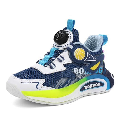 Sixfox Kinderschuhe Atmungsaktiv Jungen Sportschuhe Mädchen Laufschuhe Turnschuhe mit Drehknopf Atmungsaktiv Mode Leicht Turnschuhe T487-1Blau30 von Sixfox