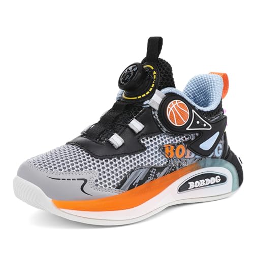 Sixfox Kinderschuhe Atmungsaktiv Jungen Sportschuhe Mädchen Laufschuhe Turnschuhe mit Drehknopf Atmungsaktiv Mode Leicht Turnschuhe T487-1Dunkelgrau32 von Sixfox