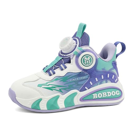 Sixfox Kinderschuhe Atmungsaktiv Jungen Sportschuhe Mädchen Laufschuhe Turnschuhe mit Drehknopf Atmungsaktiv Mode Leicht Turnschuhe T592AWeiß-Lila37 von Sixfox