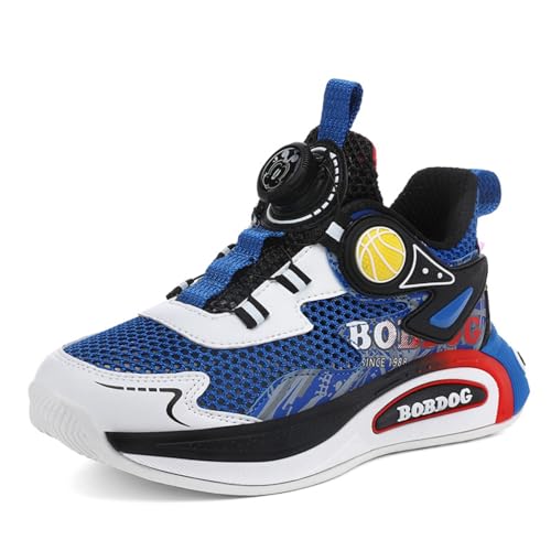 Sixfox Kinderschuhe Atmungsaktiv Jungen Sportschuhe Mädchen Laufschuhe Turnschuhe mit Drehknopf Atmungsaktiv Mode Leicht TurnschuheT487-1Dunkelblau33 von Sixfox