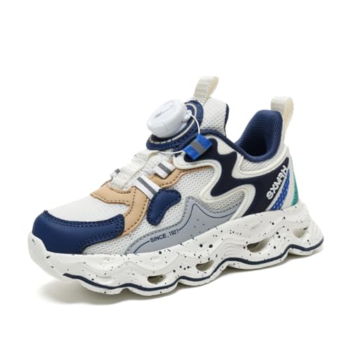 Sixfox Kinderschuhe Jungen und Mädchen Sportschuhe Casual Outdoor Laufschuhe mit Noppen Atmungsaktiv, Modisch und Leicht 90167Dunkelblau-Weiß28EU von Sixfox