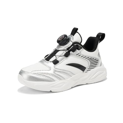 Sixfox Kinderschuhe Jungen und Mädchen Sportschuhe Casual Outdoor Laufschuhe mit Noppen Atmungsaktiv, Modisch und Leicht HS811Weiß-Silber35EU von Sixfox