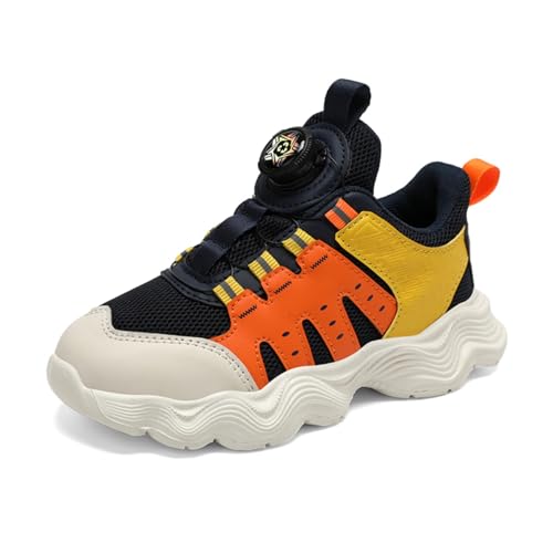 Sixfox Kinderschuhe Laufschuhe Junge Mädchen Kinder Turnschuhe Leicht Mode Atmungsaktiv Mesh Sneakers Sportschuh mit Drehknopfe 002Dunkelblau und Orange39 von Sixfox