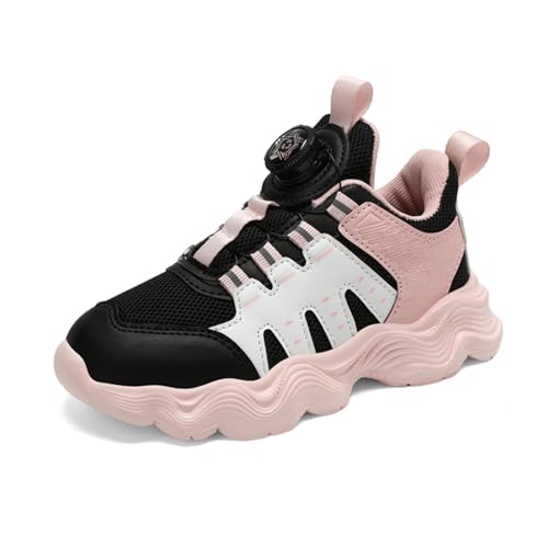 Sixfox Kinderschuhe Laufschuhe Junge Mädchen Kinder Turnschuhe Leicht Mode Atmungsaktiv Mesh Sneakers Sportschuh mit Drehknopfe 002Schwarz und Pink34 von Sixfox
