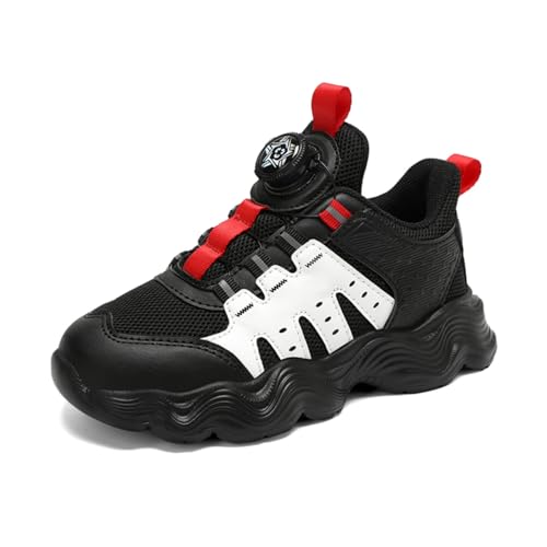Sixfox Kinderschuhe Laufschuhe Junge Mädchen Kinder Turnschuhe Leicht Mode Atmungsaktiv Mesh Sneakers Sportschuh mit Drehknopfe 002Schwarz und Rot37 von Sixfox