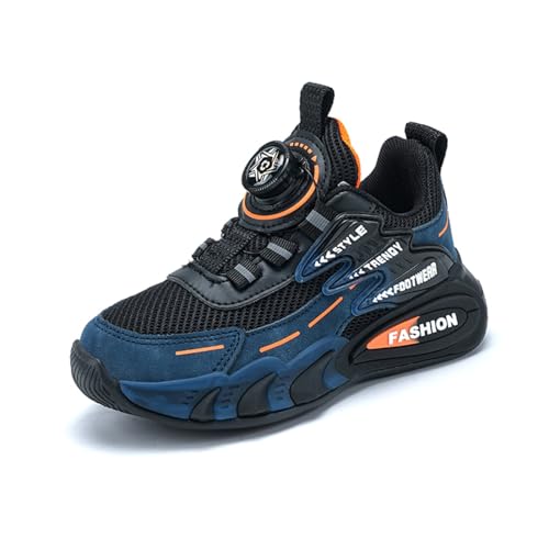 Sixfox Kinderschuhe Laufschuhe Junge Mädchen Kinder Turnschuhe Leicht Mode Atmungsaktiv Mesh Sneakers Sportschuh mit Drehknopfe 085Dunkelblau-Orange39 von Sixfox