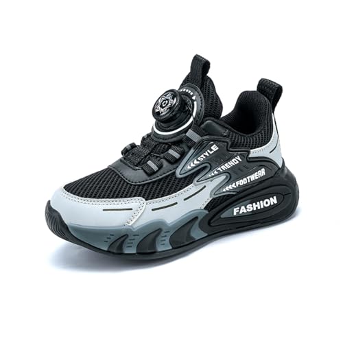Sixfox Kinderschuhe Laufschuhe Junge Mädchen Kinder Turnschuhe Leicht Mode Atmungsaktiv Mesh Sneakers Sportschuh mit Drehknopfe 085Dunkelgrau39 von Sixfox