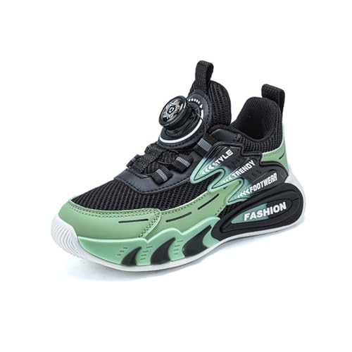 Sixfox Kinderschuhe Laufschuhe Junge Mädchen Kinder Turnschuhe Leicht Mode Atmungsaktiv Mesh Sneakers Sportschuh mit Drehknopfe 085Dunkelgrün36 von Sixfox