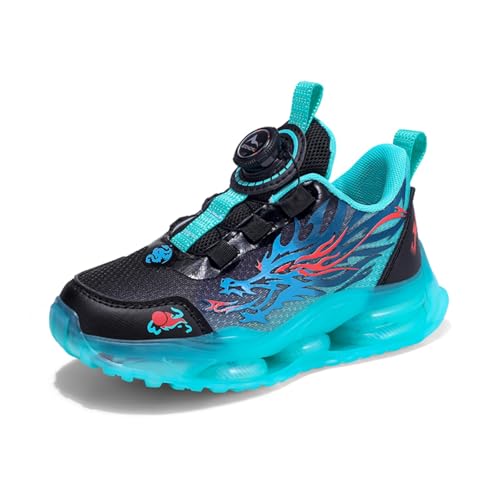 Sixfox Kinderschuhe Laufschuhe Junge Mädchen Kinder Turnschuhe Leicht Mode Atmungsaktiv Mesh Sneakers Sportschuh mit Drehknopfe 13010Cyan32 von Sixfox