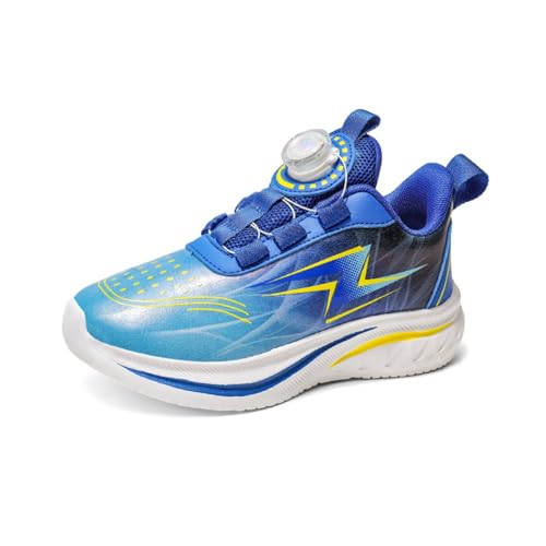 Sixfox Kinderschuhe Laufschuhe Junge Mädchen Kinder Turnschuhe Leicht Mode Atmungsaktiv Mesh Sneakers Sportschuh mit Drehknopfe 2325Blauer Mond36 von Sixfox