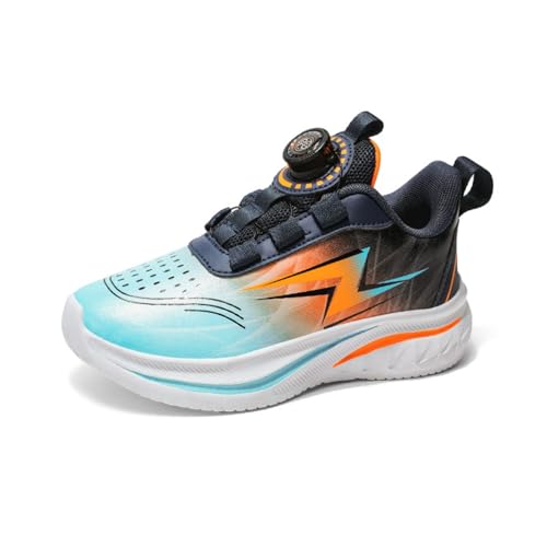 Sixfox Kinderschuhe Laufschuhe Junge Mädchen Kinder Turnschuhe Leicht Mode Atmungsaktiv Mesh Sneakers Sportschuh mit Drehknopfe 2325Schwarz Orange34 von Sixfox