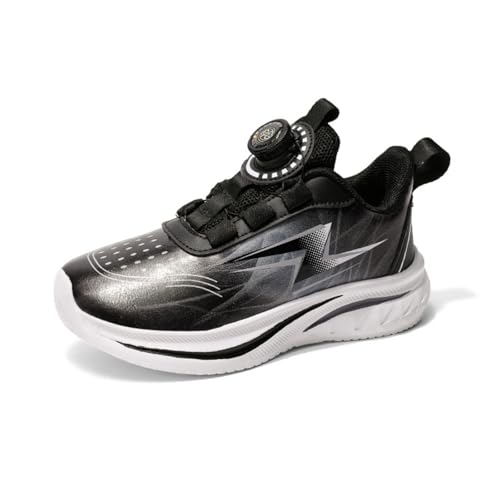 Sixfox Kinderschuhe Laufschuhe Junge Mädchen Kinder Turnschuhe Leicht Mode Atmungsaktiv Mesh Sneakers Sportschuh mit Drehknopfe 2325Schwarz Weiß Grau34 von Sixfox