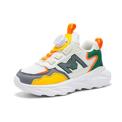 Sixfox Kinderschuhe Laufschuhe Junge Mädchen Kinder Turnschuhe Leicht Mode Atmungsaktiv Mesh Sneakers Sportschuh mit Drehknopfe 2403beigegrün EU28 von Sixfox