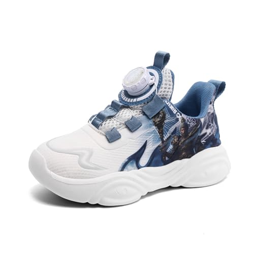 Sixfox Kinderschuhe Laufschuhe Junge Mädchen Kinder Turnschuhe Leicht Mode Atmungsaktiv Mesh Sneakers Sportschuh mit Drehknopfe 2503Weiß Blau37 von Sixfox