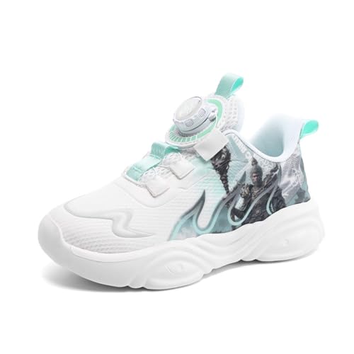 Sixfox Kinderschuhe Laufschuhe Junge Mädchen Kinder Turnschuhe Leicht Mode Atmungsaktiv Mesh Sneakers Sportschuh mit Drehknopfe 2503Weiß Grün31 von Sixfox